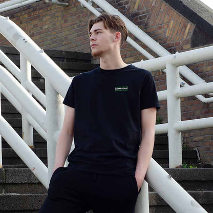 T-shirt regular zwart - Rotterdam groen wit groen - logo voor en achter
