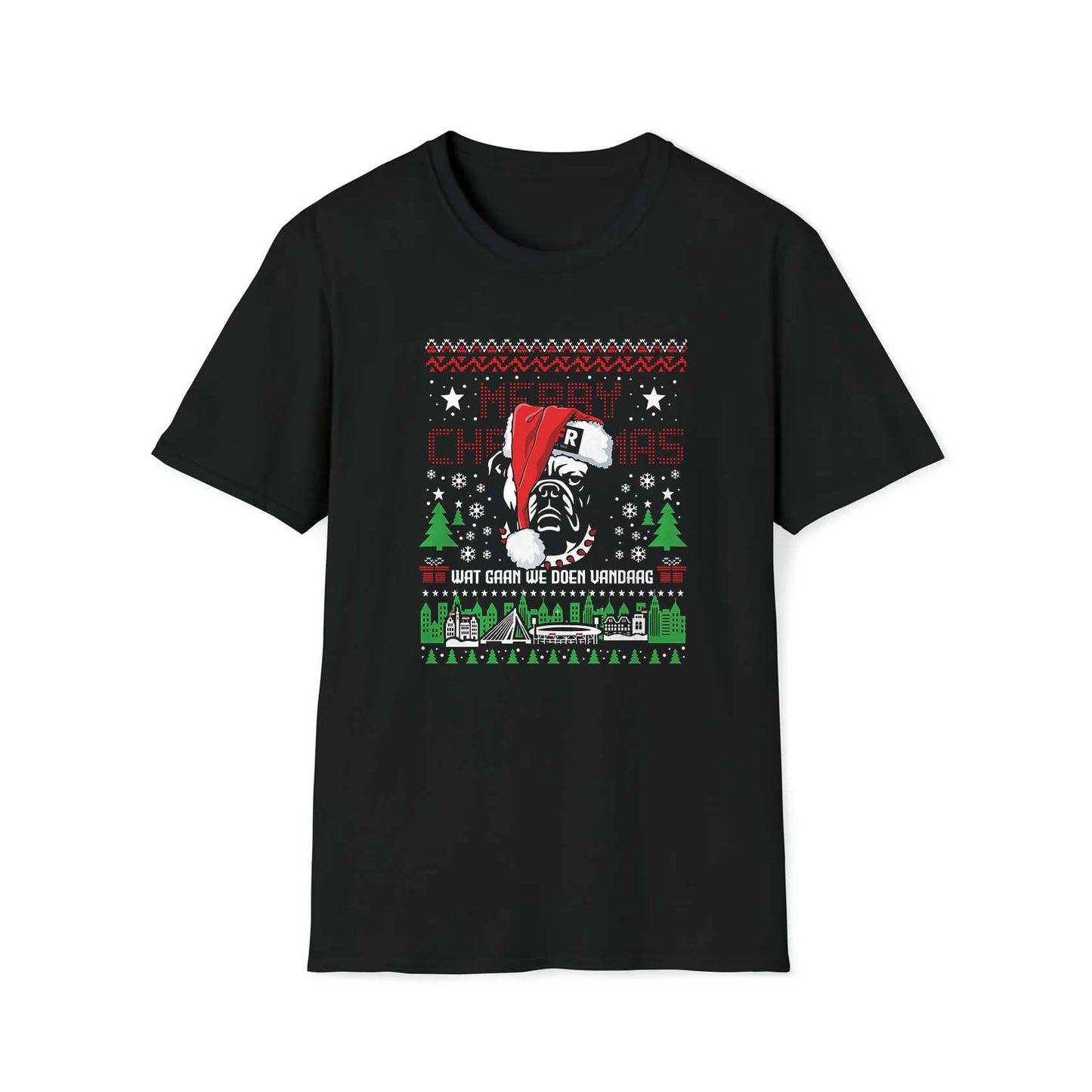 Kerst t-shirt regular zwart - FR Kerst Bull Dog