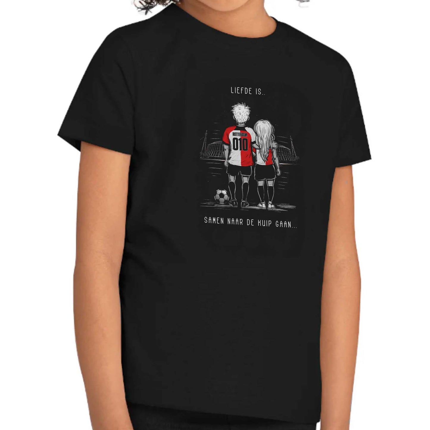 T-shirt regular zwart - kids - Liefde is samen naar de kuip gaan