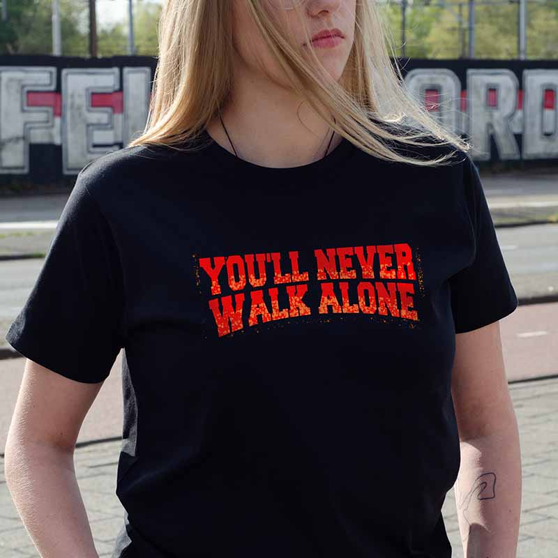 T-shirt regular zwart - You'll never walk alone - Fakkel rood