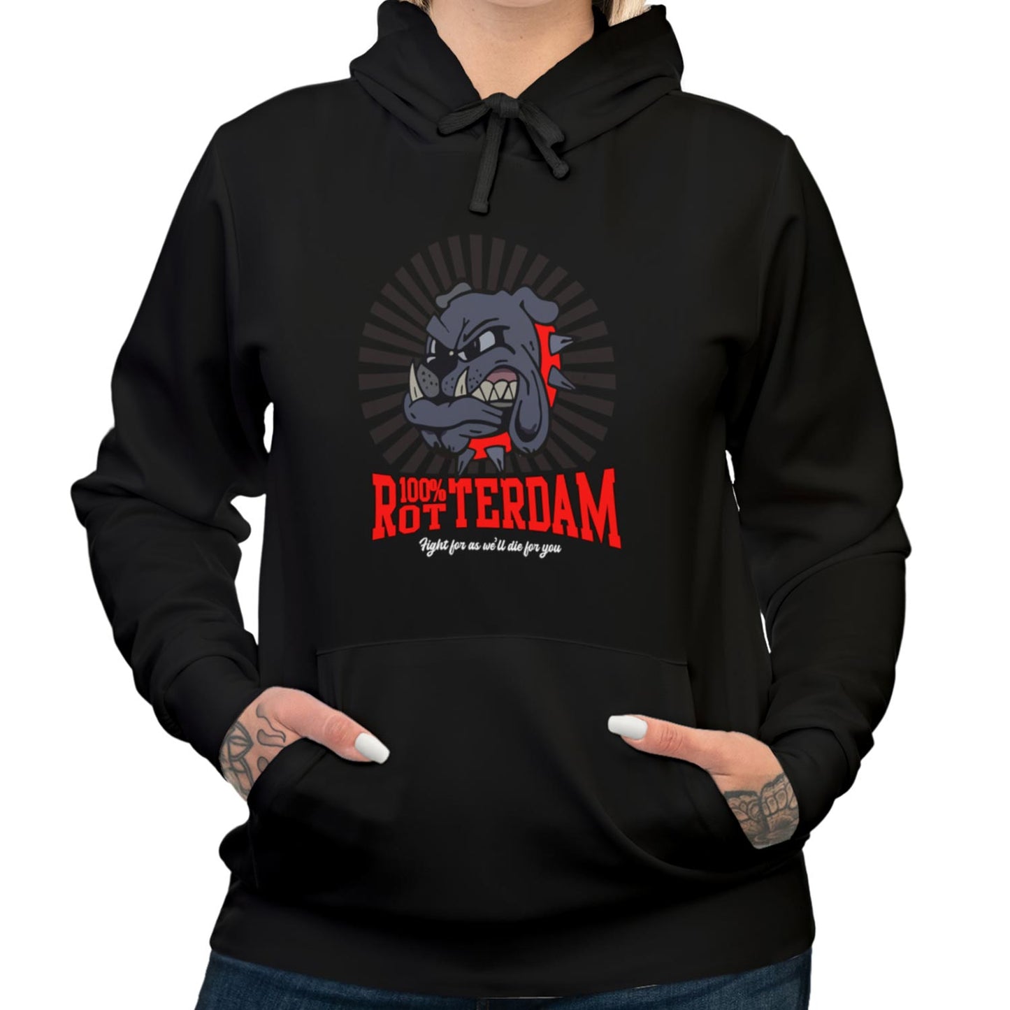 Hoodie relax - 100% Rotterdam - Bulldog - logo voor groot
