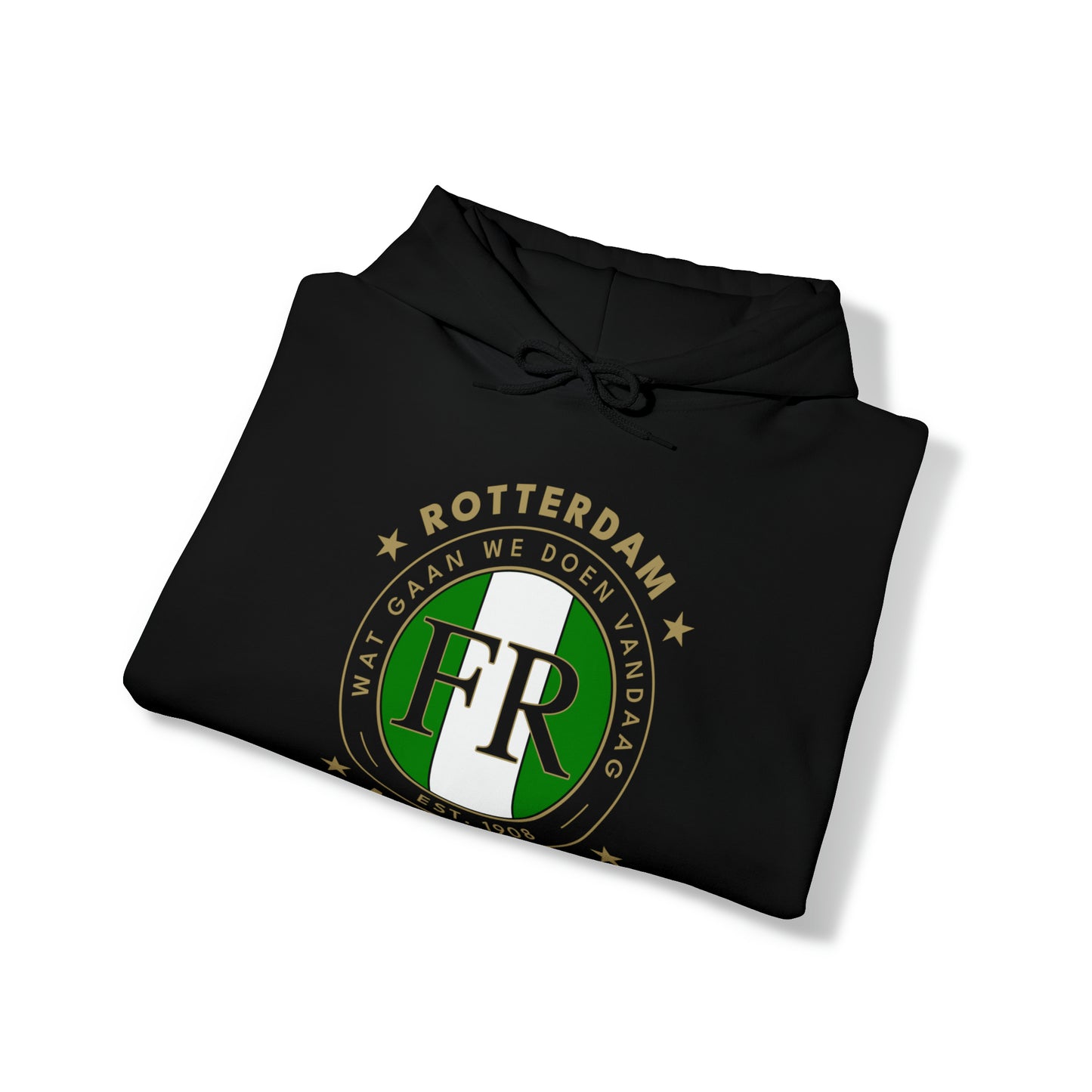 Hoodie relax zwart - FR- Wat gaan we doen vandaag - logo voor groot