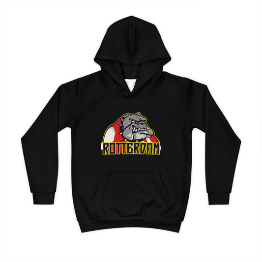 Hoodie regular zwart - kids - Bulldog Rotterdam - logo voor groot