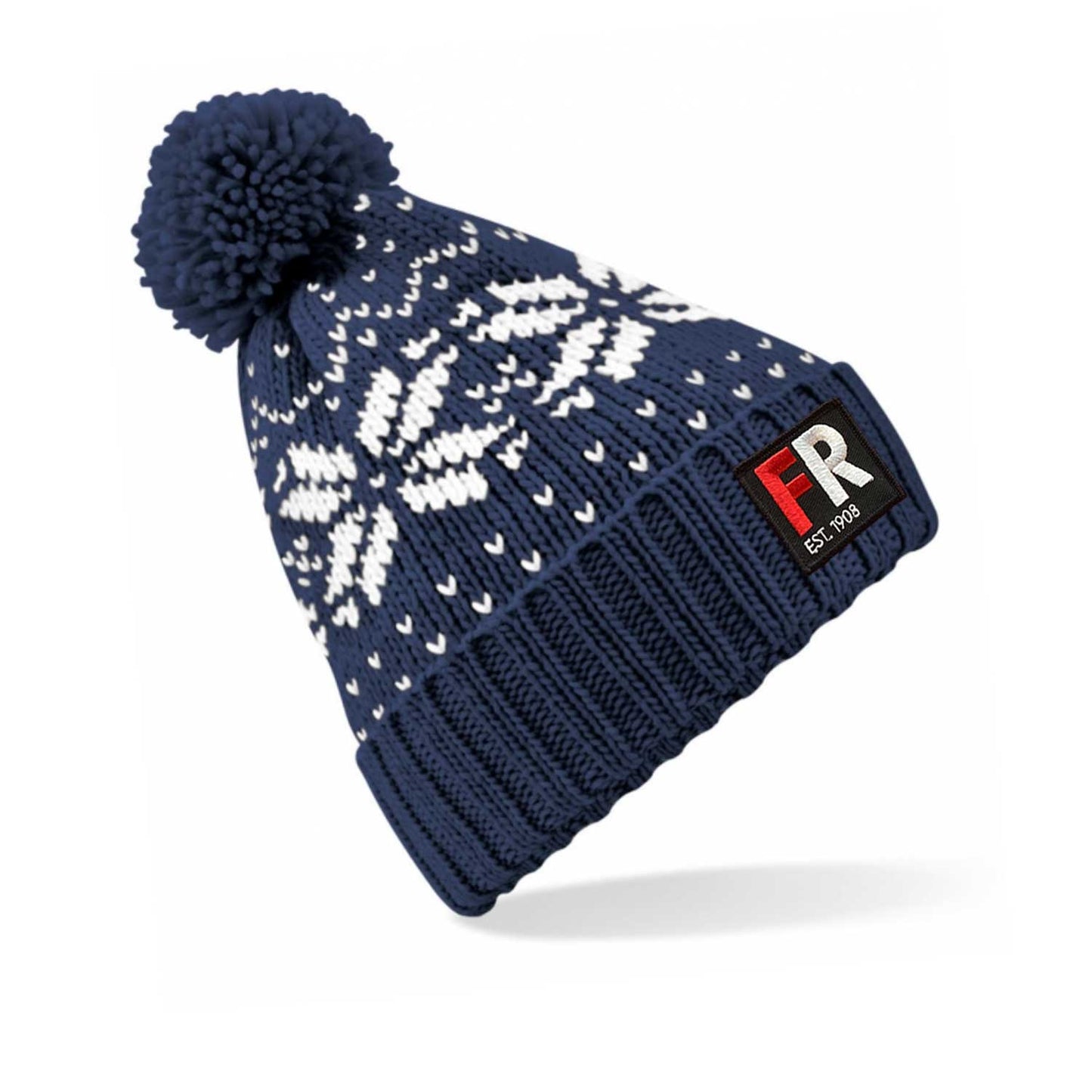Kerst muts beanie hoog met badge - FR - EST. 1908 - rood en wit