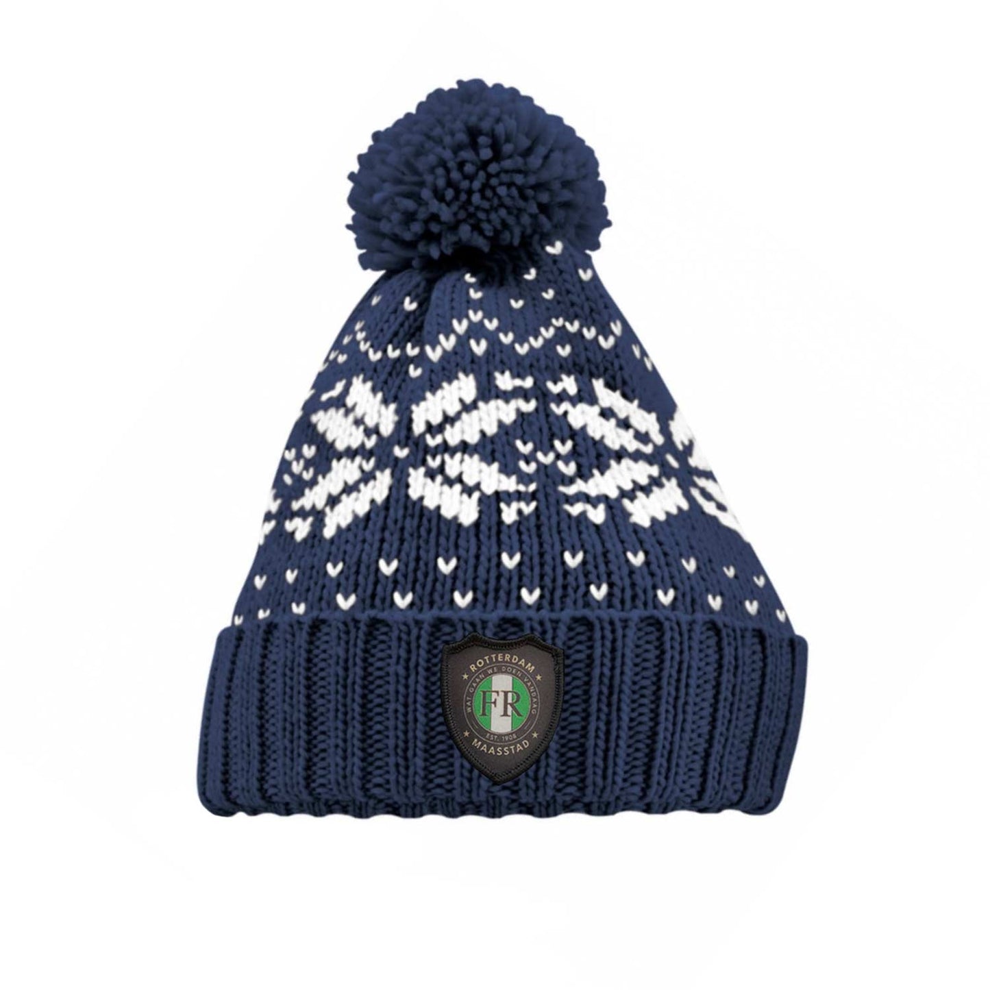 Kerst muts beanie hoog met badge - FR - Wat gaan we doen vandaag