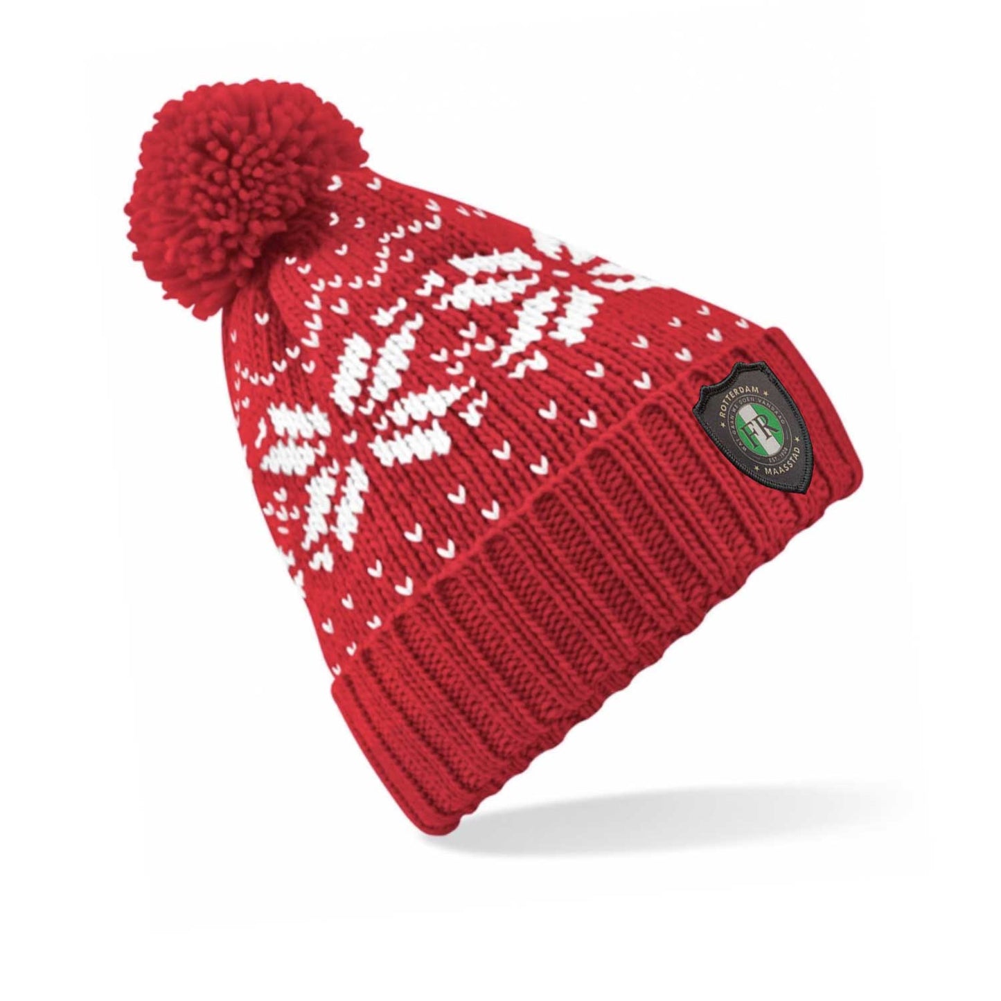 Kerst muts beanie hoog met badge - FR - Wat gaan we doen vandaag