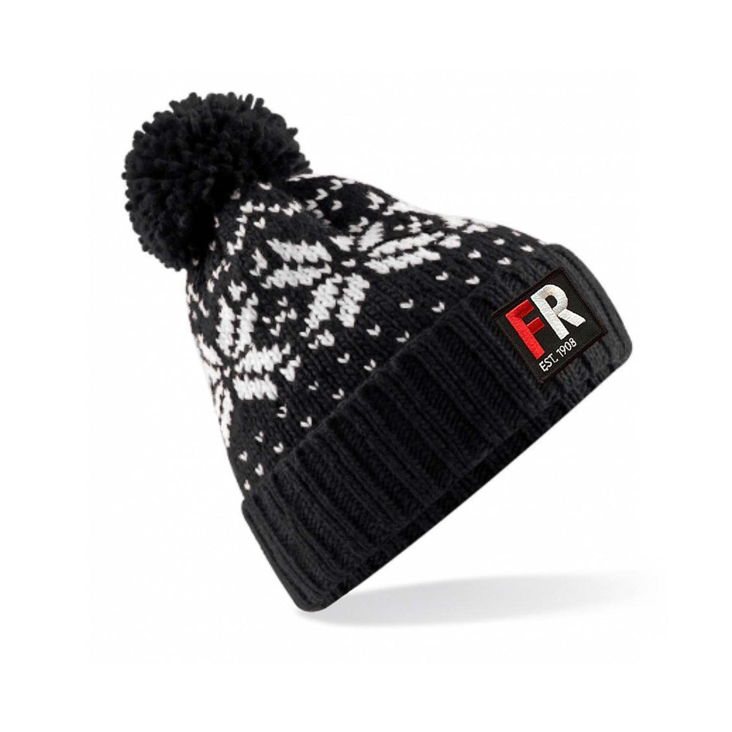 Kerst muts beanie hoog met badge - FR - EST. 1908 - rood en wit