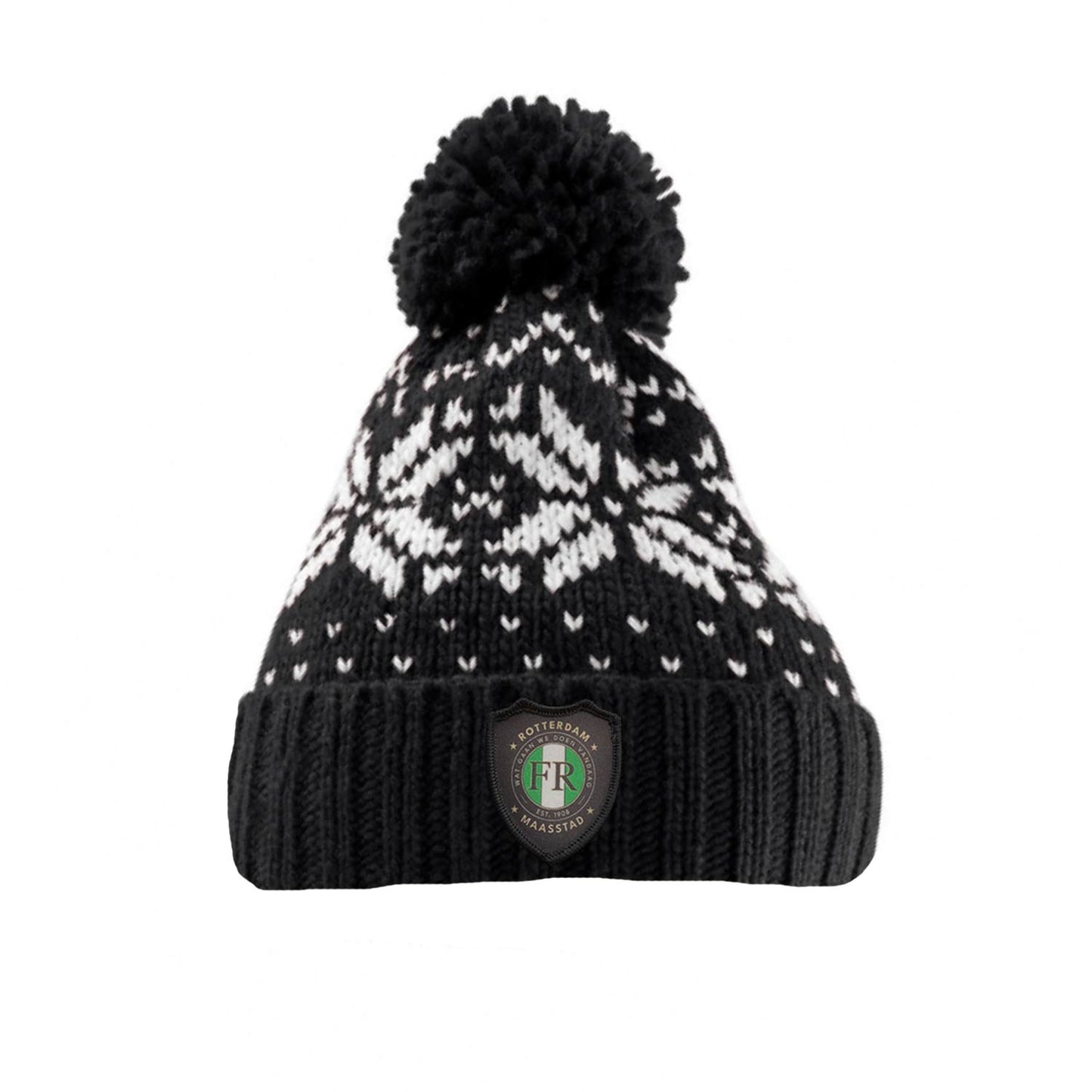 Kerst muts beanie hoog met badge - FR - Wat gaan we doen vandaag