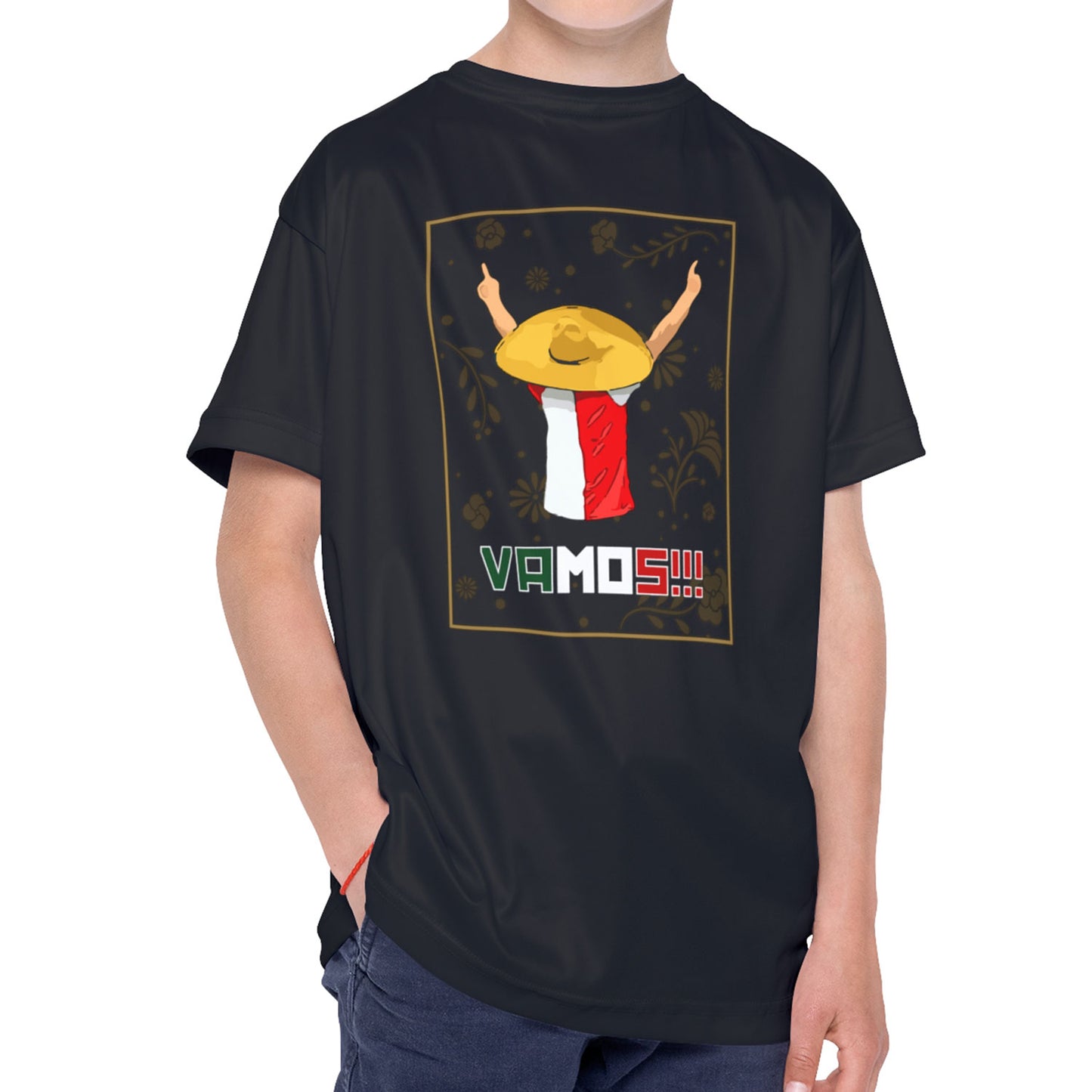 T-shirt regular zwart - kids - VAMOS!!! - logo voor groot