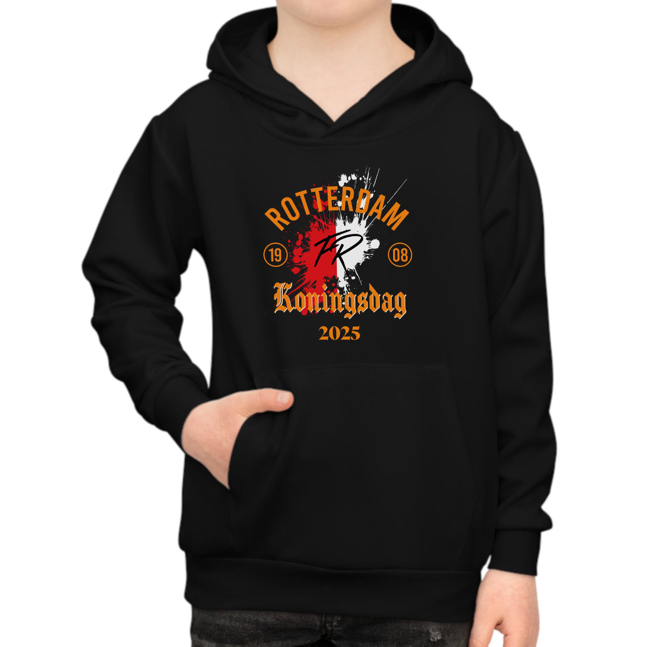Hoodie regular zwart - kids - Koningsdag 2025 - Rotterdam FR 1908