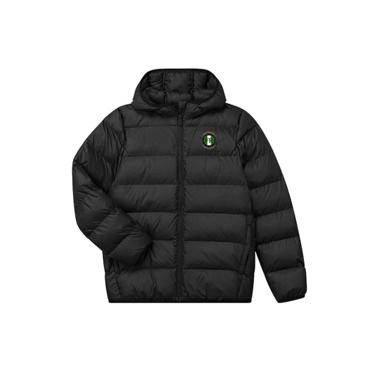 Donsjack jas zwart - kids - FR - Wat gaan we doen vandaag - logo links