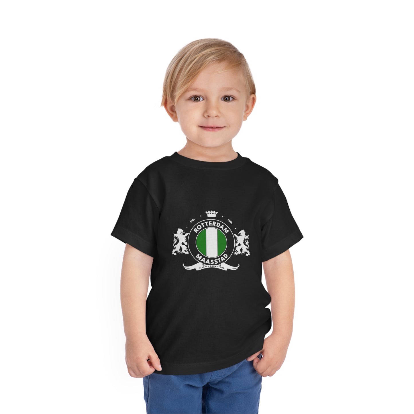 T-shirt regular zwart - kids - Het wapen van Rotterdam - logo voor groot