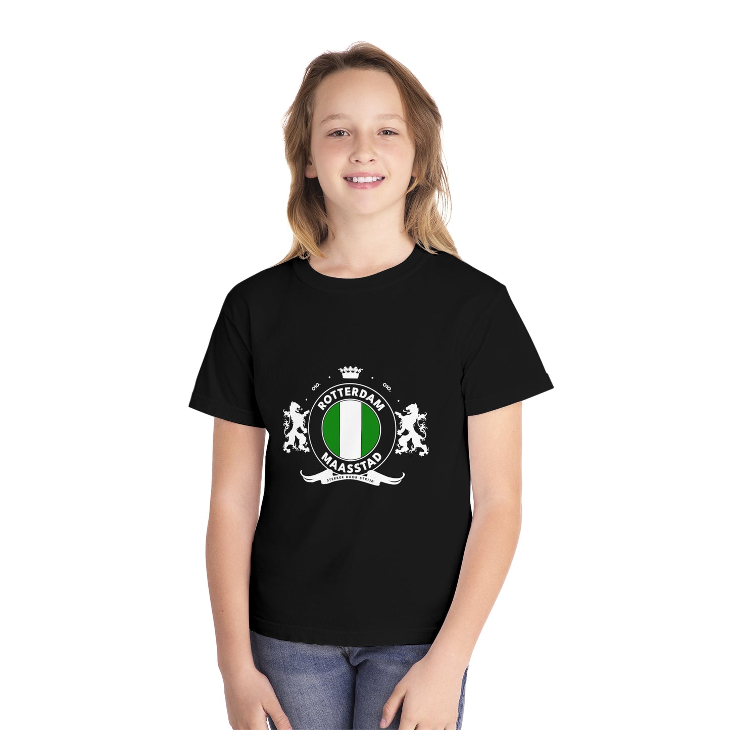 T-shirt regular zwart - kids - Het wapen van Rotterdam - logo voor groot