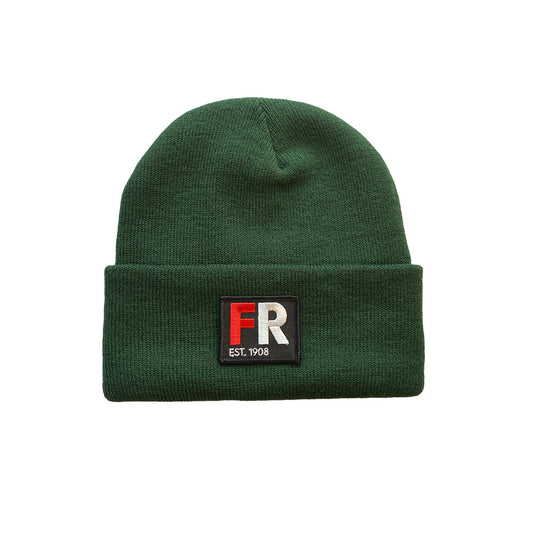 Muts beanie groen met badge - FR - EST. 1908 - rood en wit logo voor