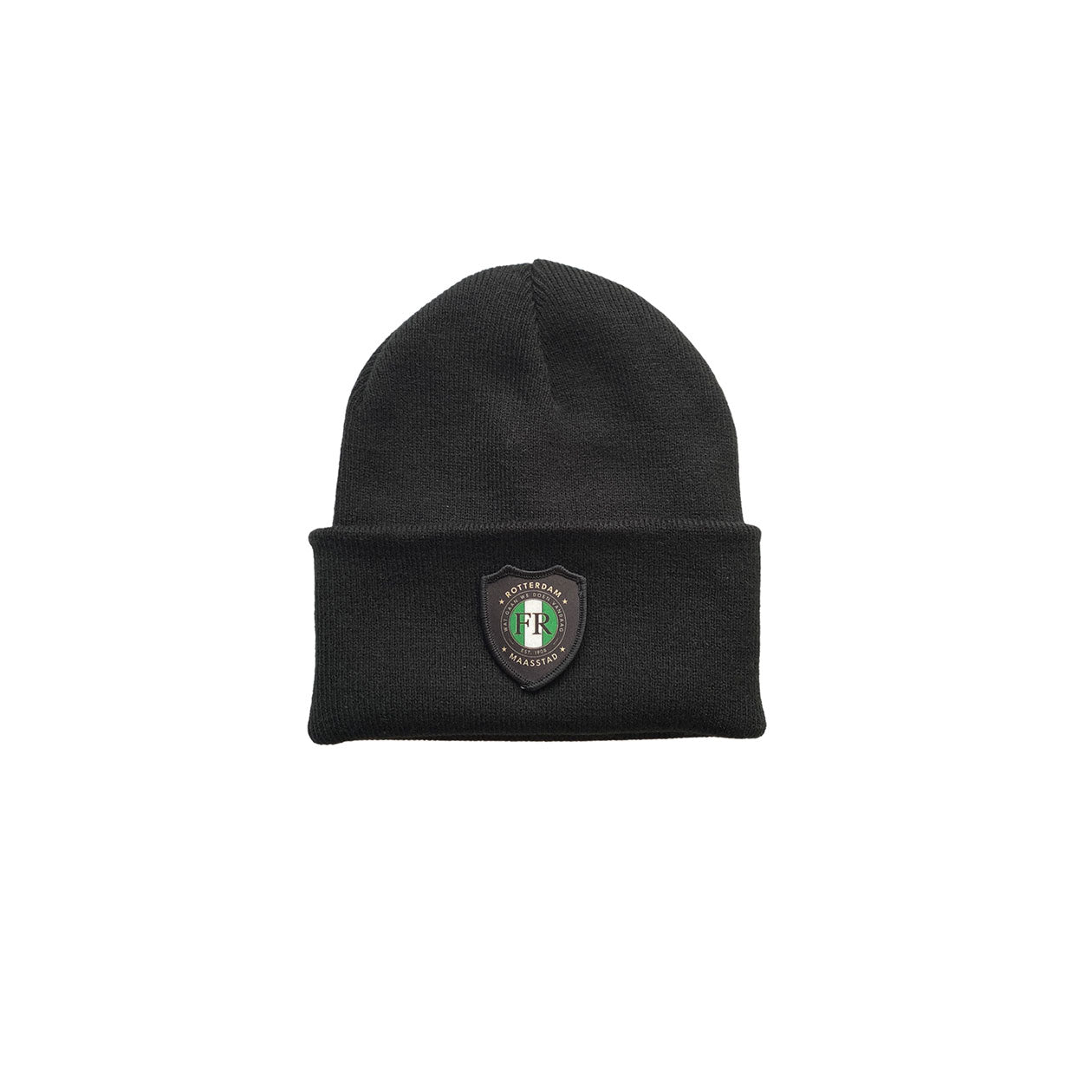 Muts beanie zwart met badge - Kids - FR - Wat gaan we doen vandaag - logo voor