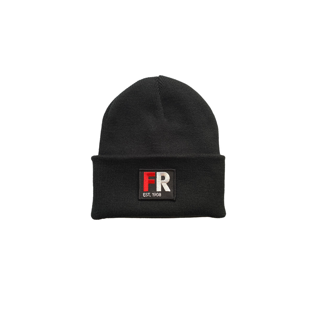 Muts beanie zwart met badge - Kids - FR - EST. 1908 - rood en wit logo voor