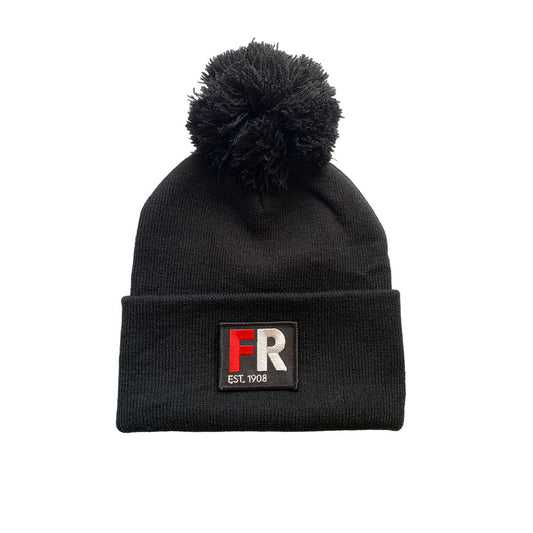 Muts beanie hoog zwart met badge - FR - EST. 1908 - rood en wit logo voor