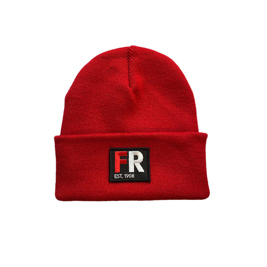 Muts beanie rood met badge - FR - EST. 1908 - rood en wit logo voor