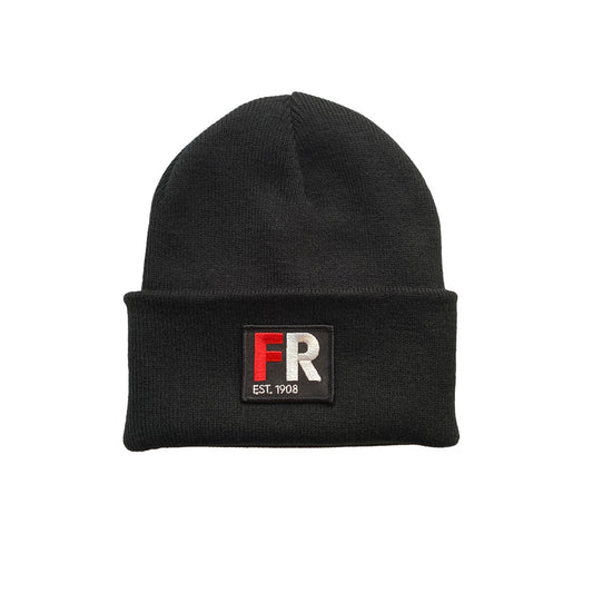 Muts beanie zwart met badge - FR - EST. 1908 - rood en wit logo voor