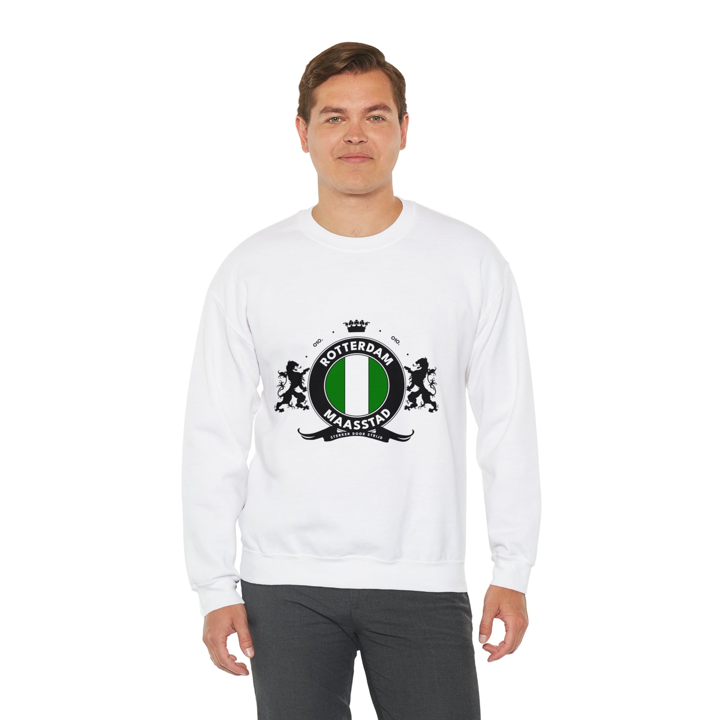 Sweater loose regular wit - Het wapen van Rotterdam - logo voor groot