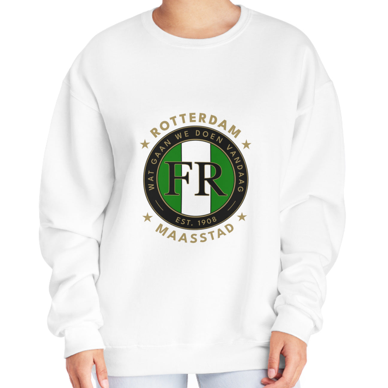 Sweater loose regular wit - FR- Wat gaan we doen vandaag - logo voor groot