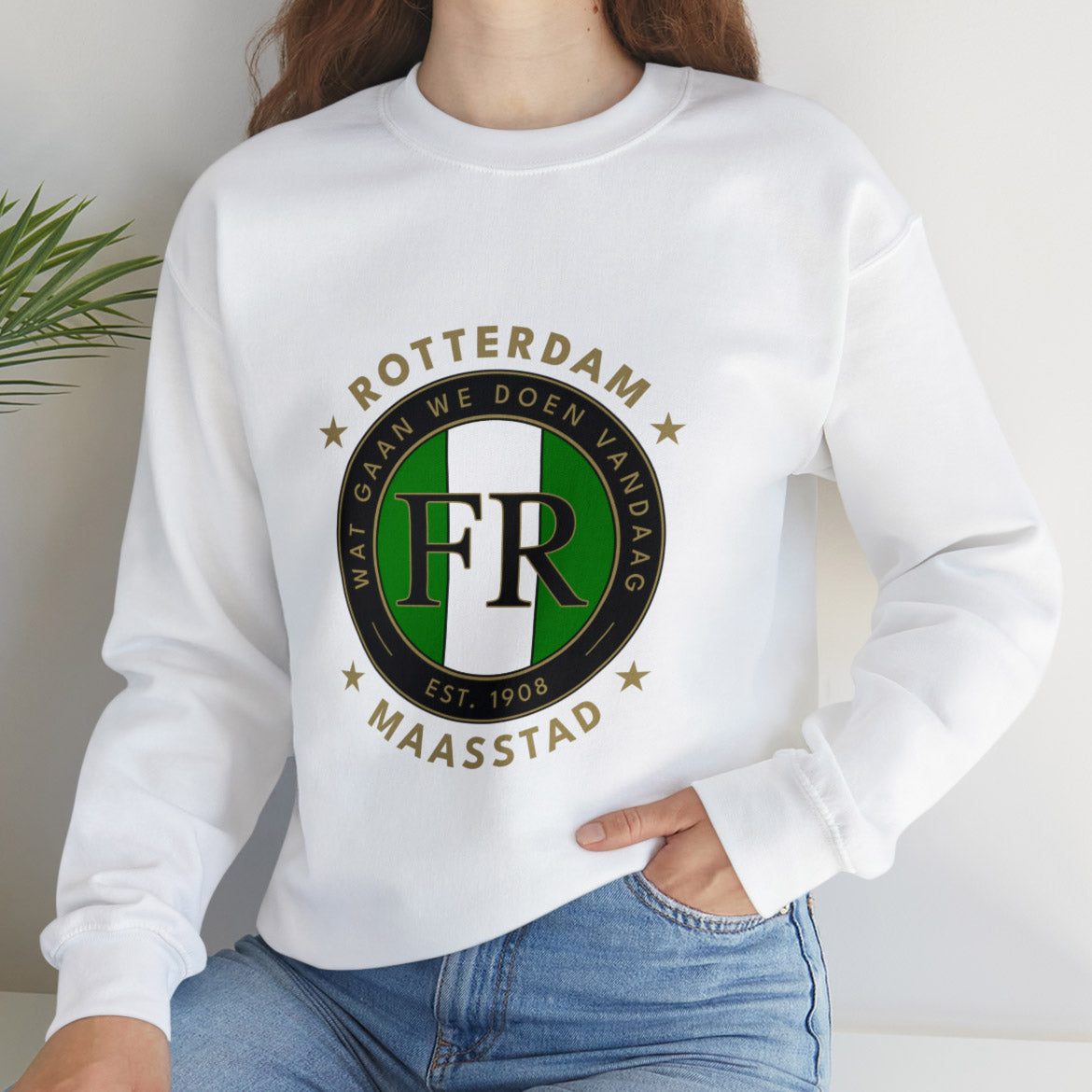 Sweater loose regular wit - FR- Wat gaan we doen vandaag - logo voor groot