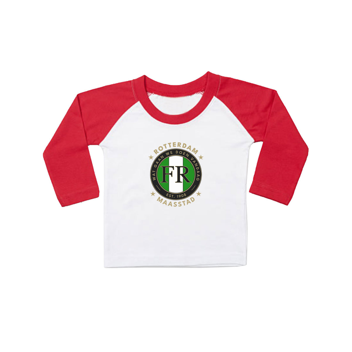 T-shirt baby lange mouwen rood/wit - FR - Wat gaan we doen vandaag