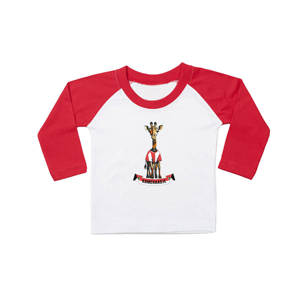 T-shirt baby lange mouwen rood/wit - Kameraadje giraffe