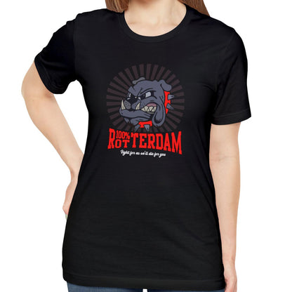 T-shirt regular zwart - 100% Rotterdam - Bulldog - logo voor groot