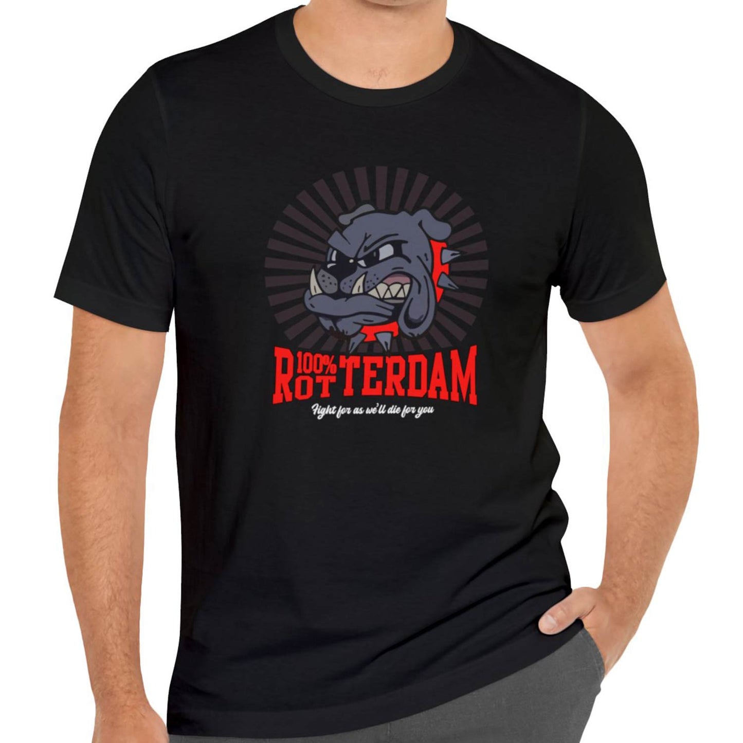 T-shirt regular zwart - 100% Rotterdam - Bulldog - logo voor groot