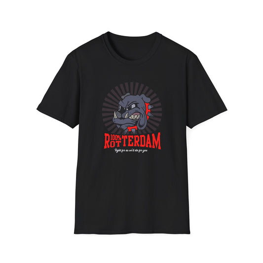 T-shirt regular zwart - 100% Rotterdam - Bulldog - logo voor groot