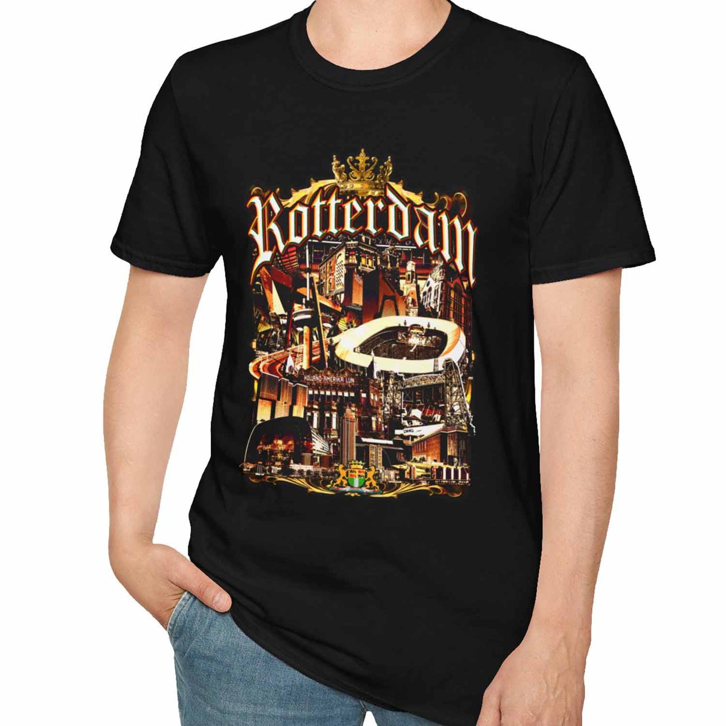 T-shirt regular zwart - Rotterdam gouden stad