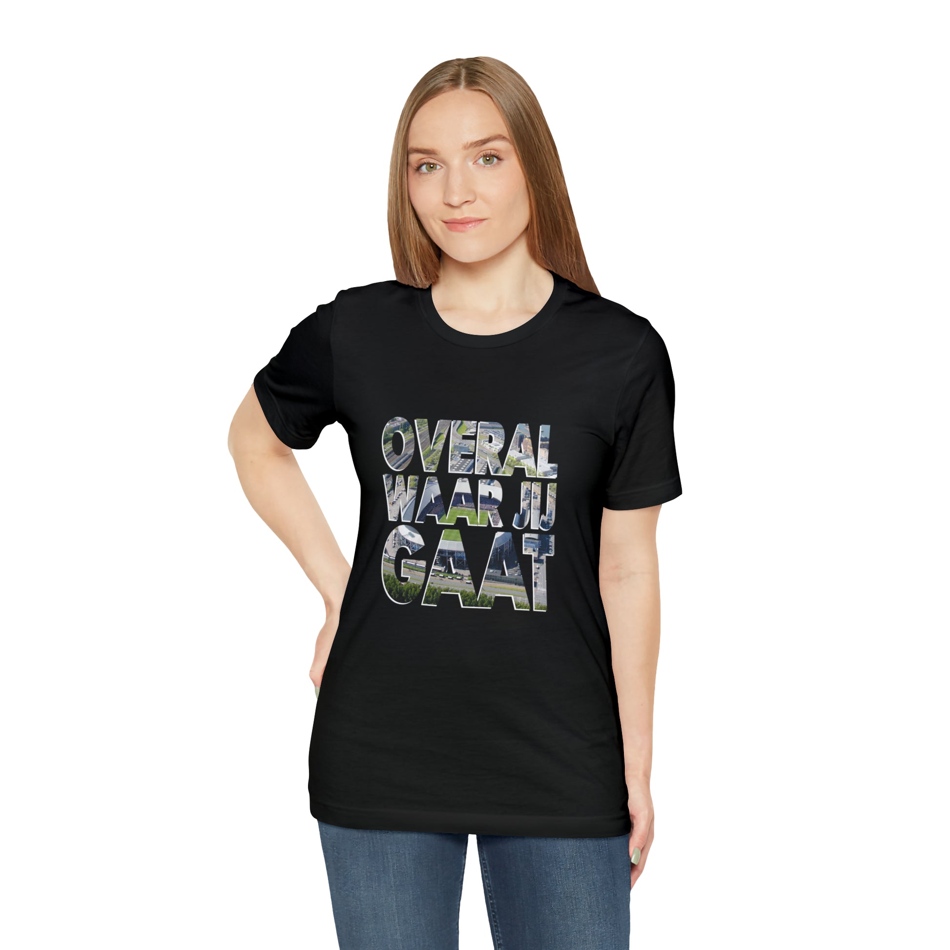 Zwart t-shirt met de Kuip in overal waar jij gaat letters
