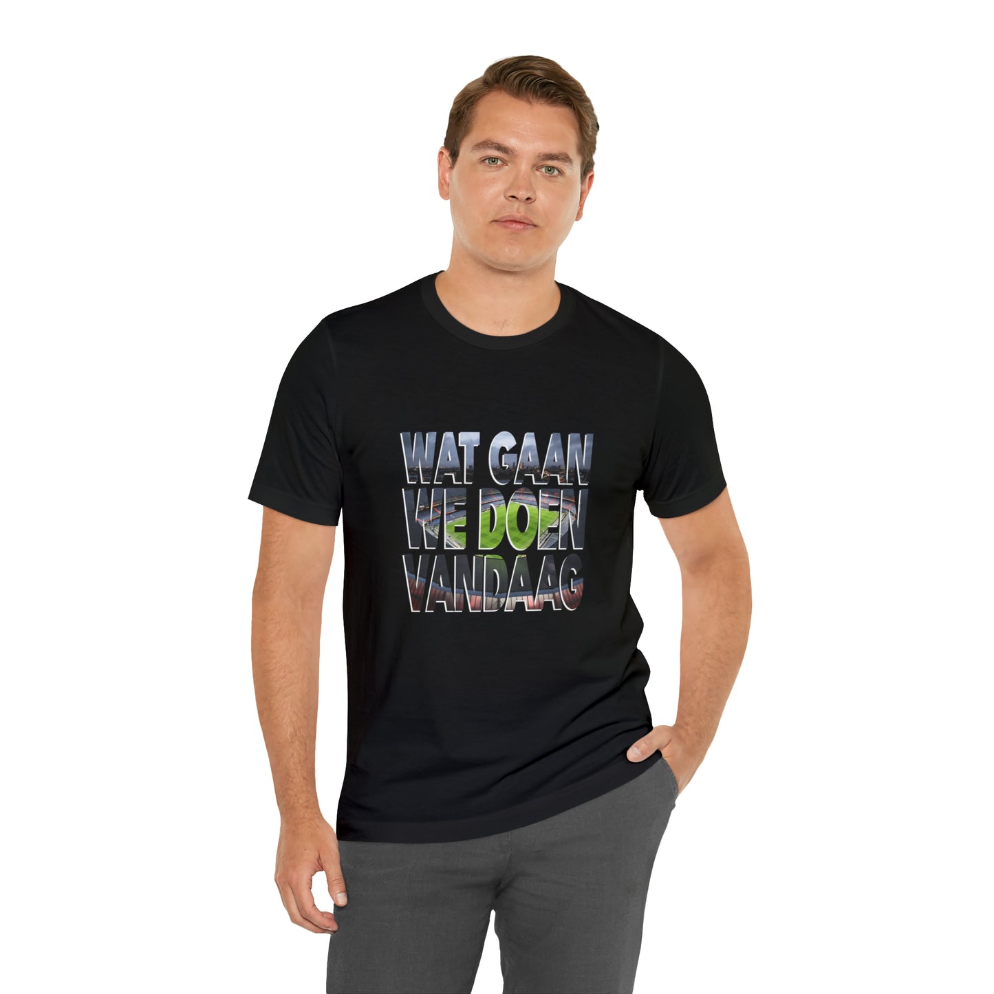 T-shirt regular zwart - de Kuip - Wat gaan we doen vandaag - logo voor groot