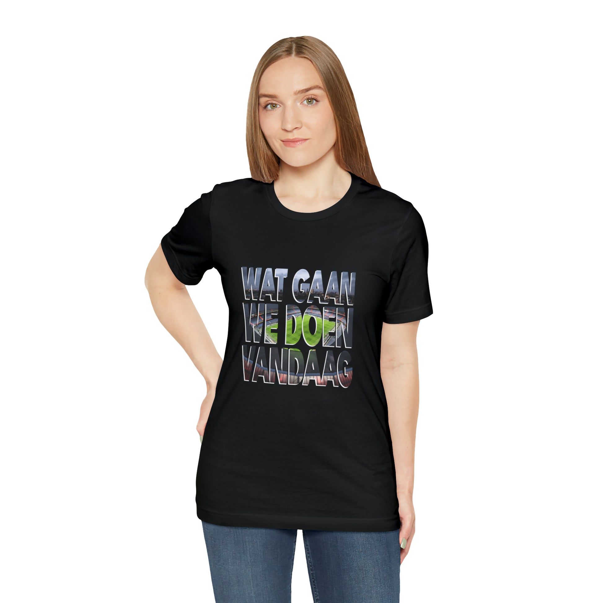 Zwart t-shirt de Kuip in wat gaan we doen vandaag letters