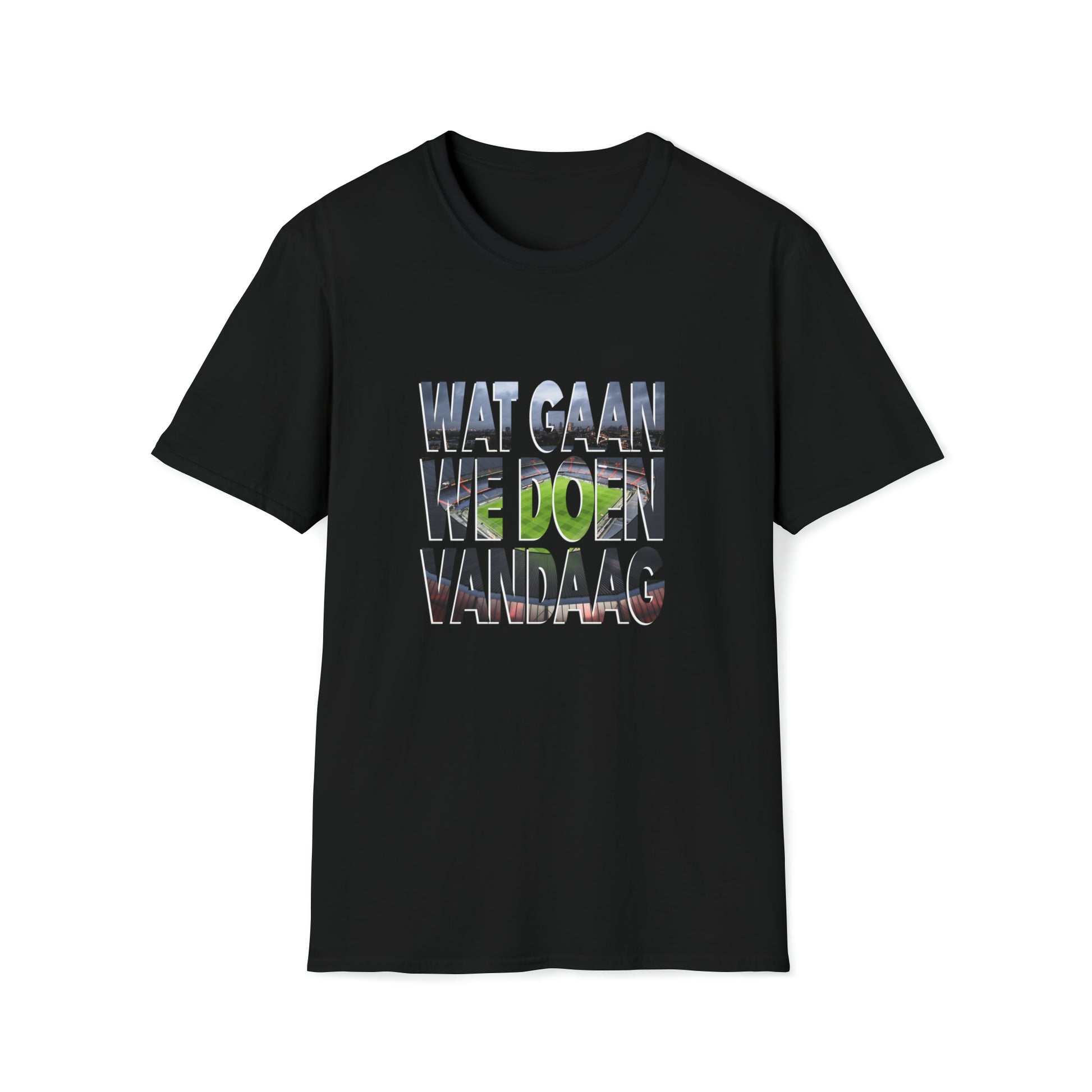 Zwart t-shirt de Kuip in wat gaan we doen vandaag letters