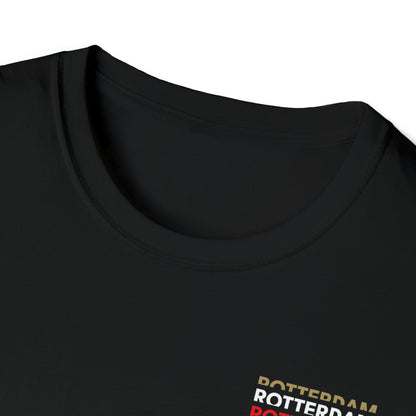 T-shirt regular zwart - Rotterdam goud wit rood - logo voor en achter