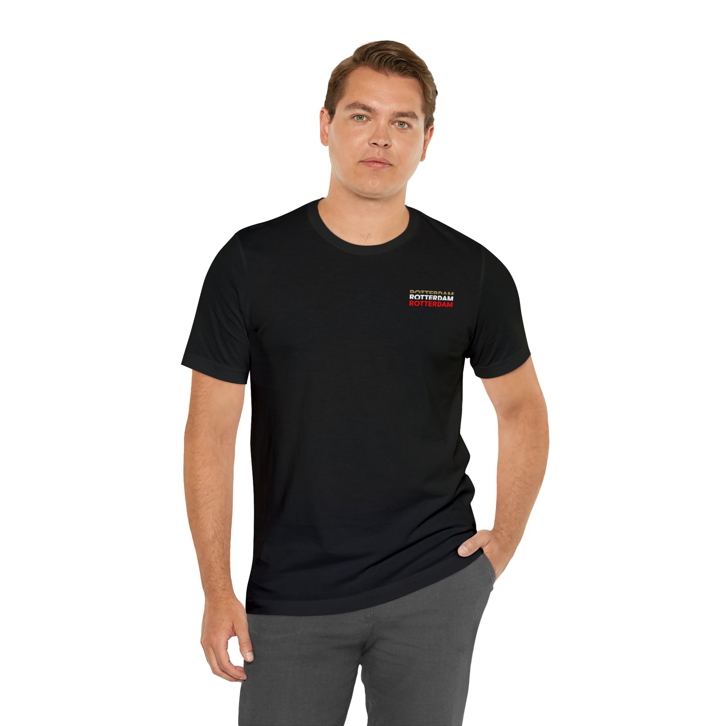 T-shirt regular zwart - Rotterdam goud wit rood - logo voor en achter