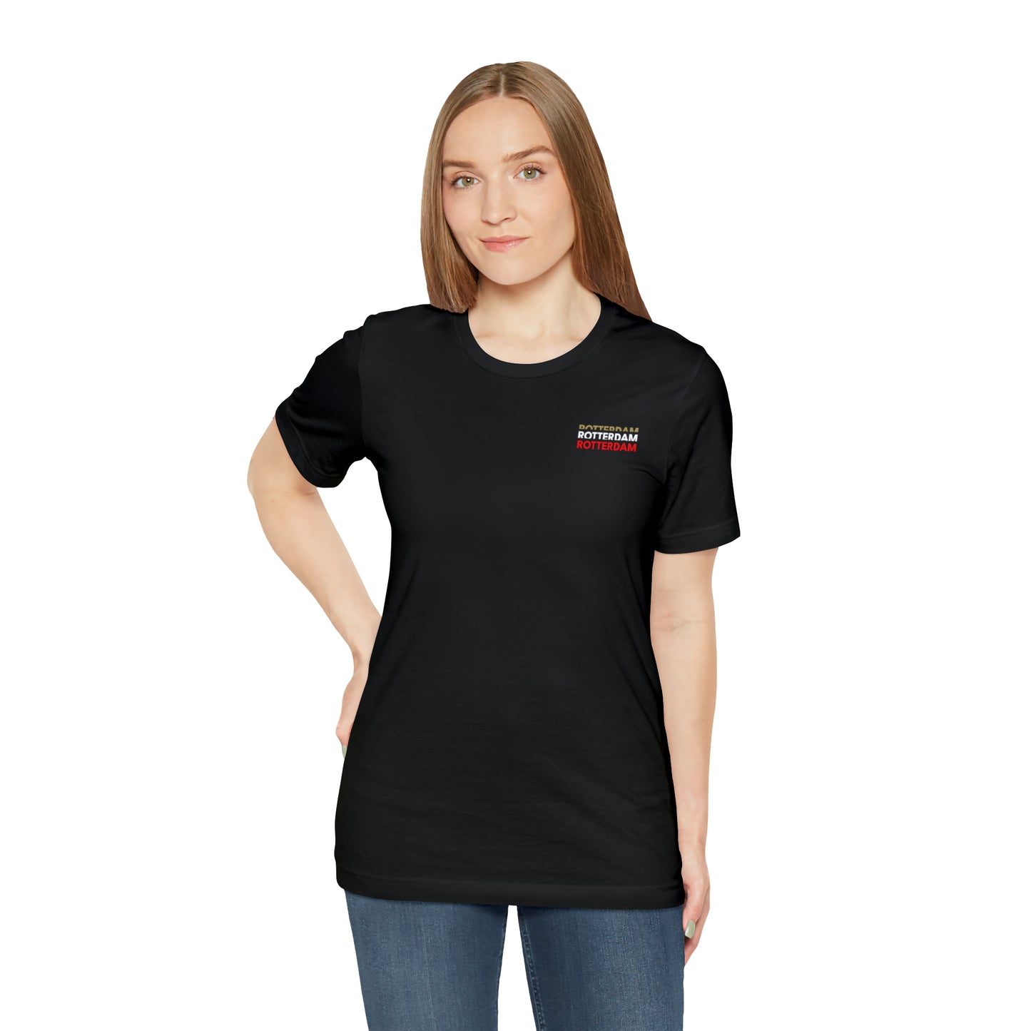 T-shirt regular zwart - Rotterdam goud wit rood - logo voor en achter