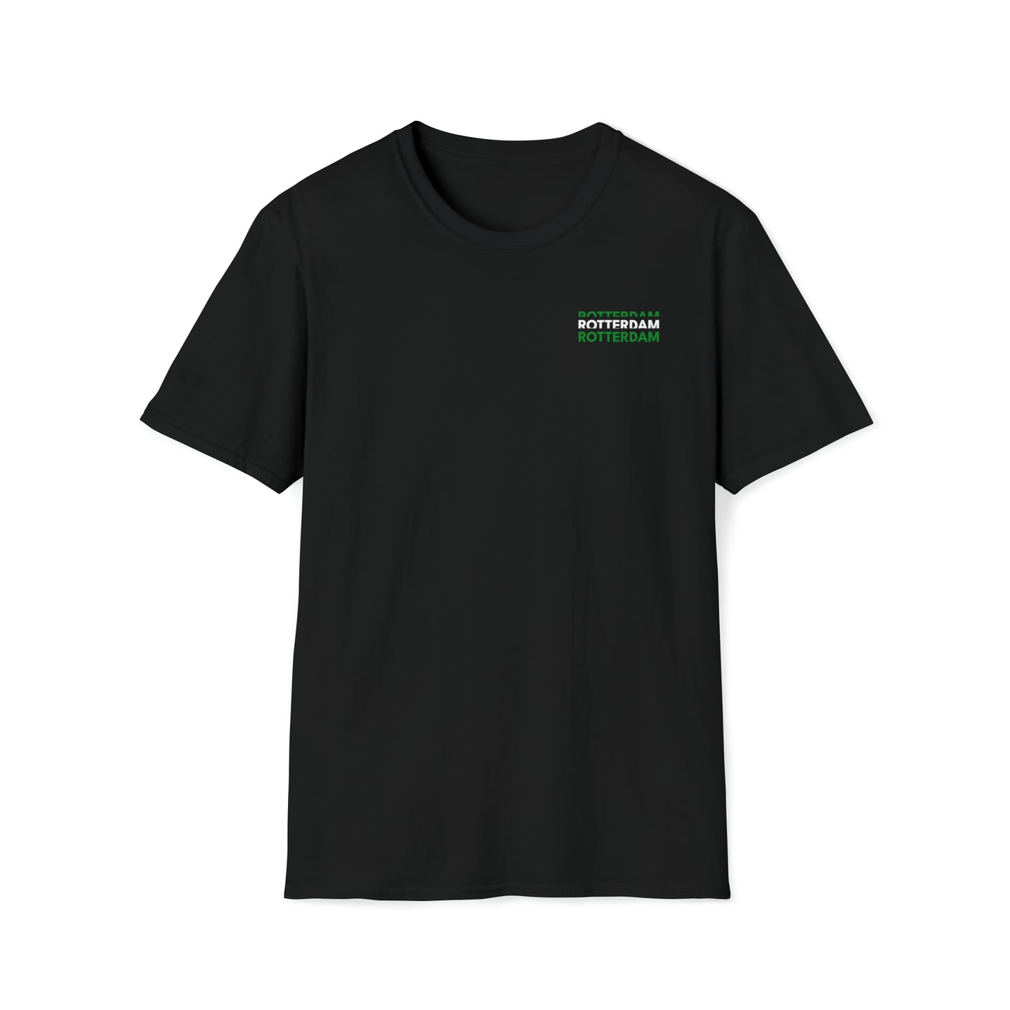 T-shirt regular zwart - Rotterdam groen wit groen - logo voor en achter