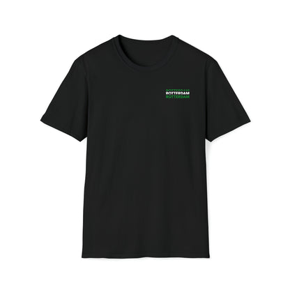 T-shirt regular zwart - Rotterdam groen wit groen - logo voor en achter