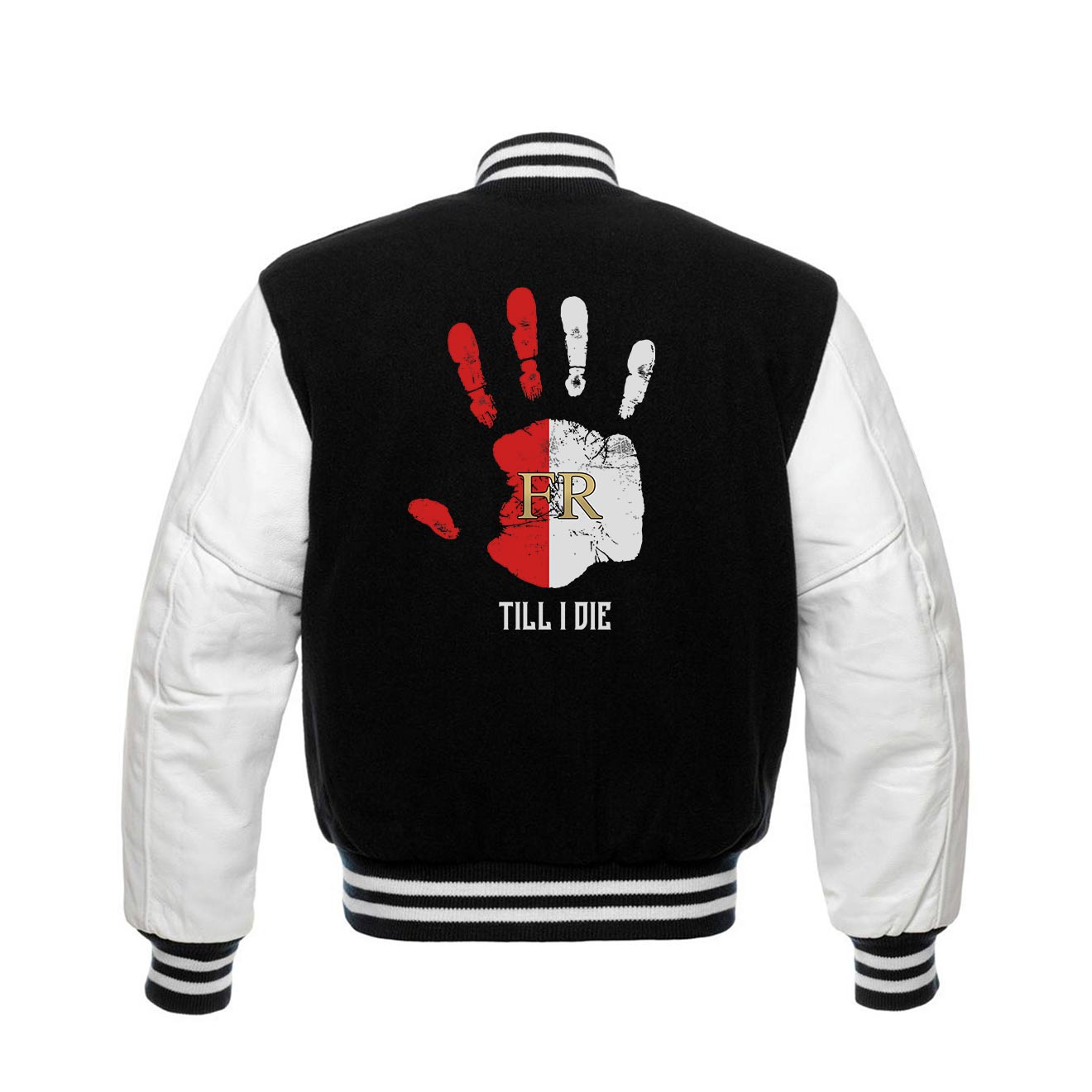 Varsity jas zwart - Till i die Hand - FR - logo links