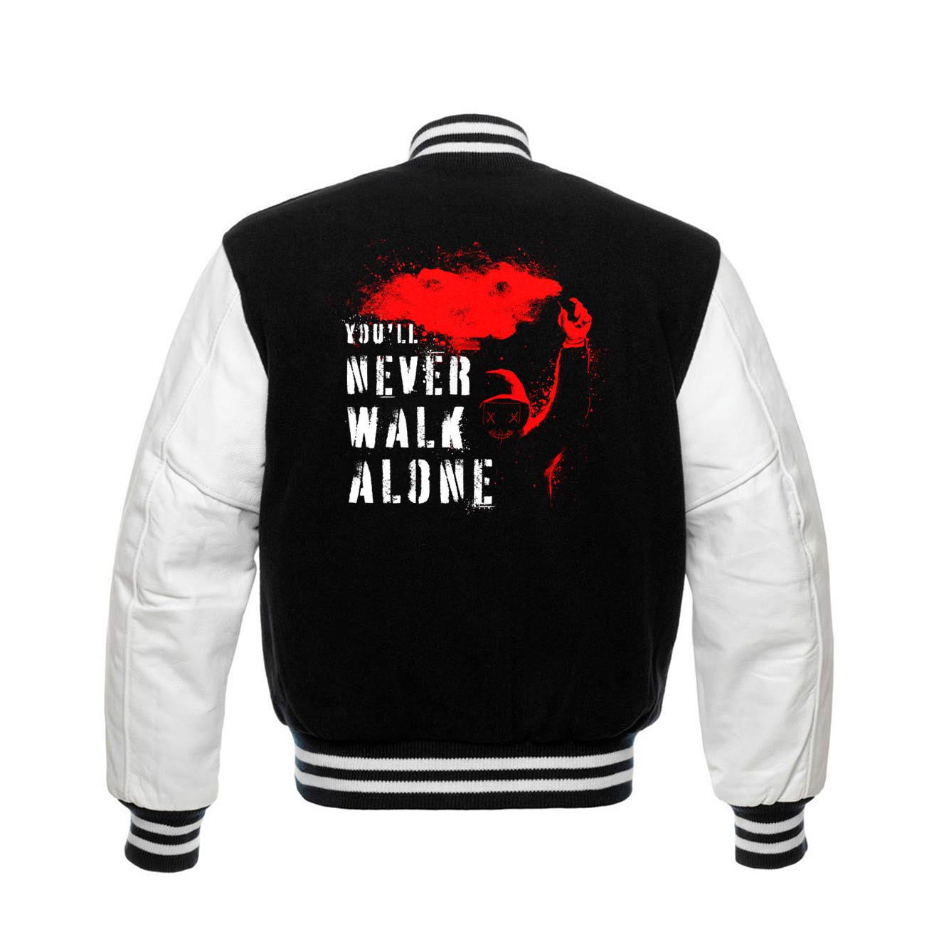 Varsity jas zwart - You never walk alone - Masker - FR - logo links
